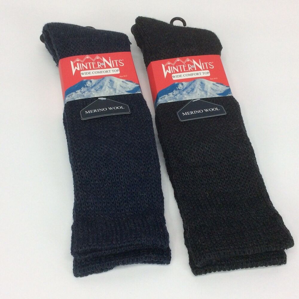 Winter Nits Merino Wool Blend Socks Men's Size 10-13 Navy Gray 2 Pair Comfort